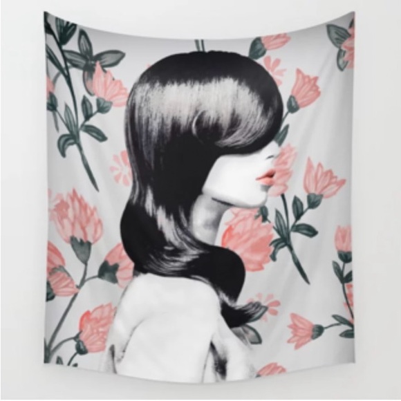 Society6 Other - Society6 Tapestry Woman With Flowers Pink Black White Photograph Wall Hanging